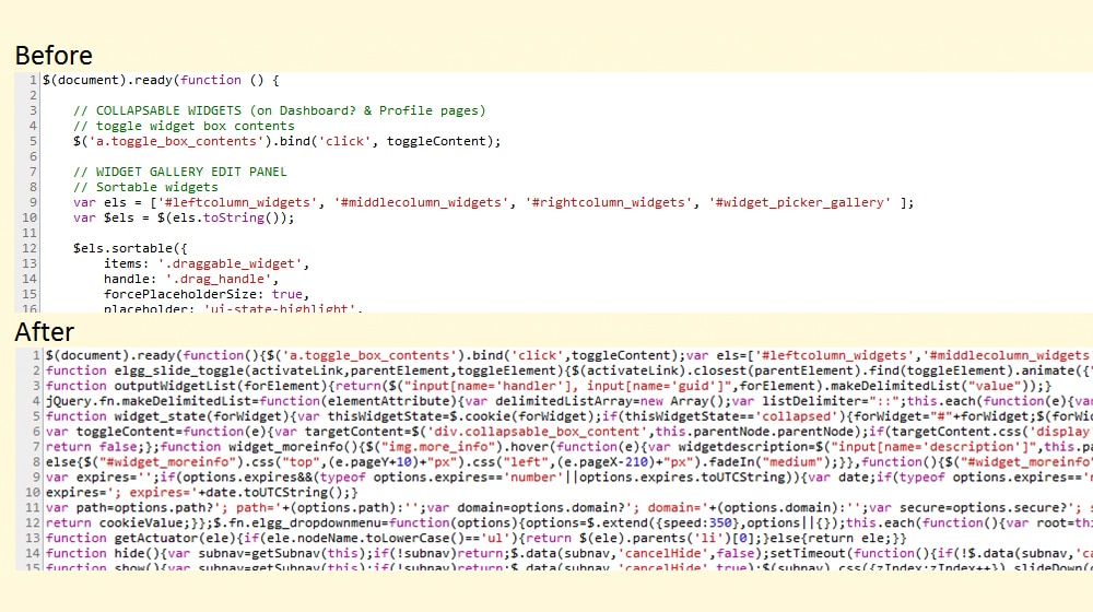 Before After Minifying Code