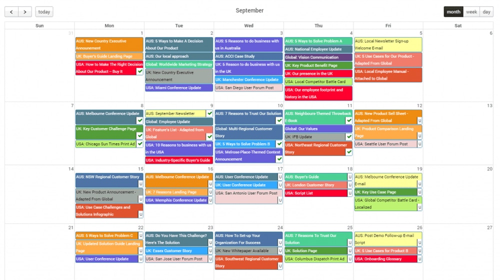 Content Calendar Example