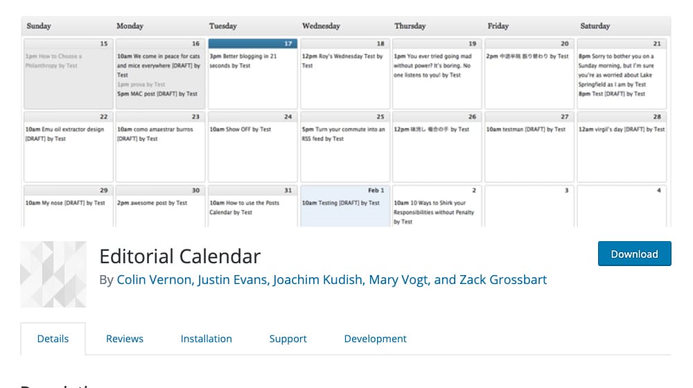 Editorial Calendar Plugin Example