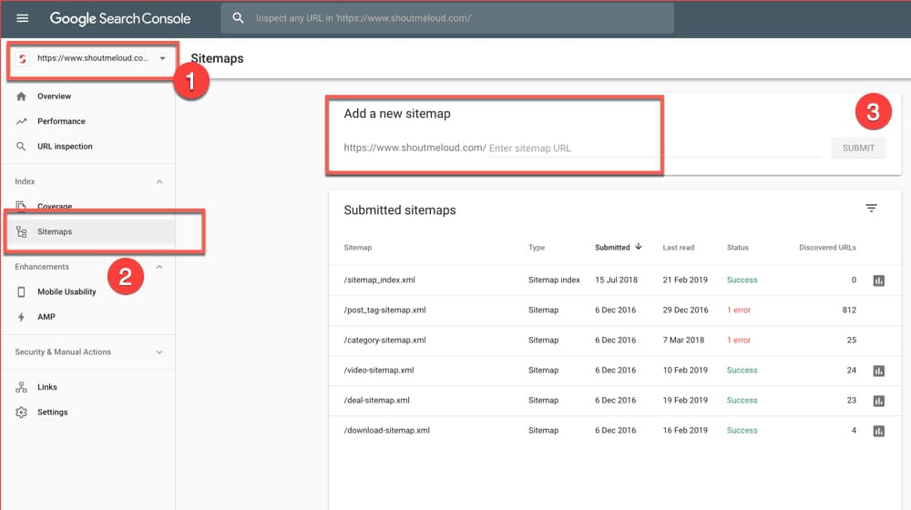 Google Webmaster Submit a Sitemap