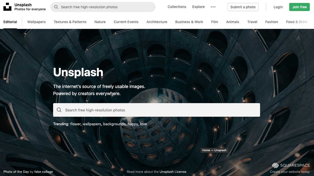 Unsplash Homepage