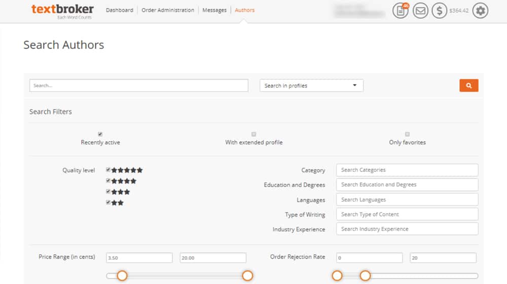 Business Dashboard on TextBroker