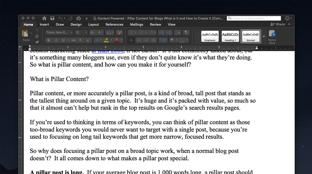 Writing a Pillar Post in Word