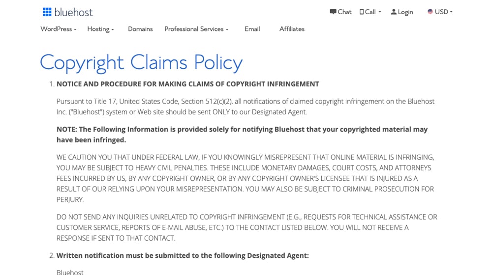 Bluehost Copyright Claims