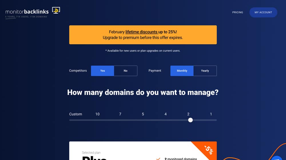 Monitor Backlinks Pricing Page