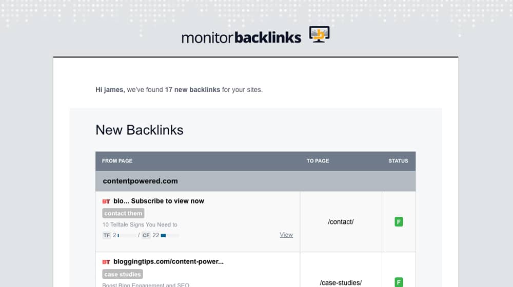 New Backlinks Email