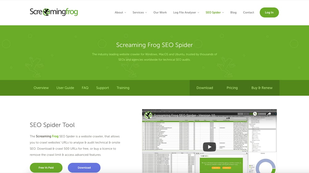 Screaming Frog Homepage