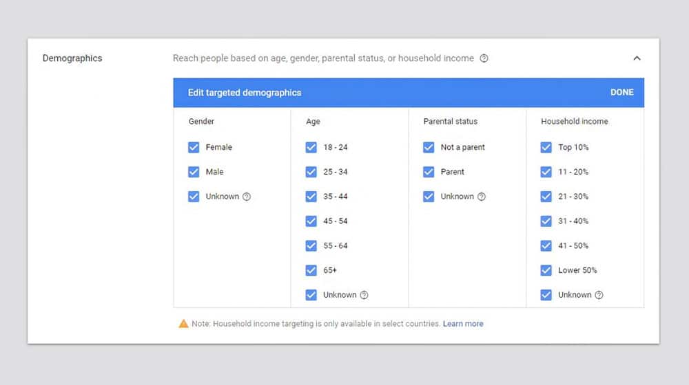 Demographics on Google Ads