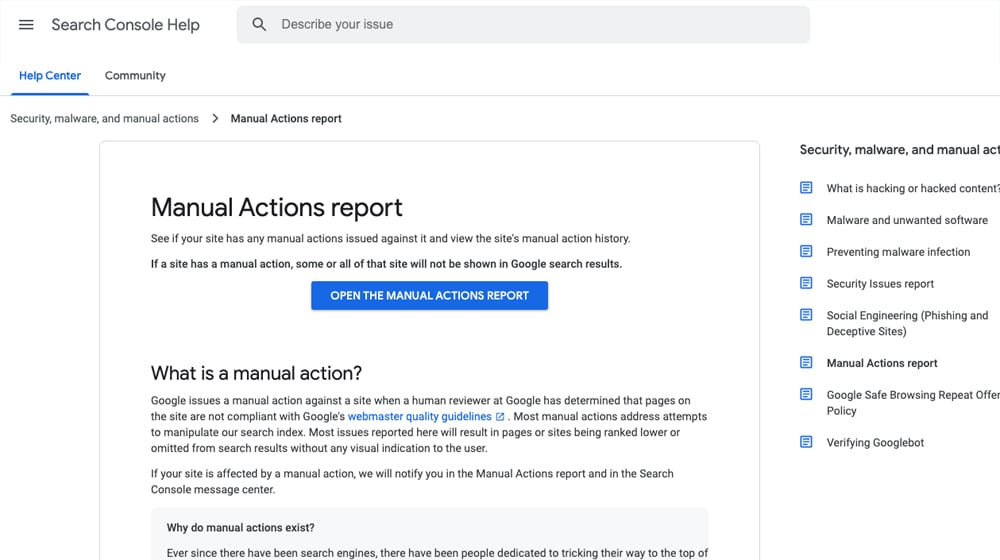 Manual Actions Report