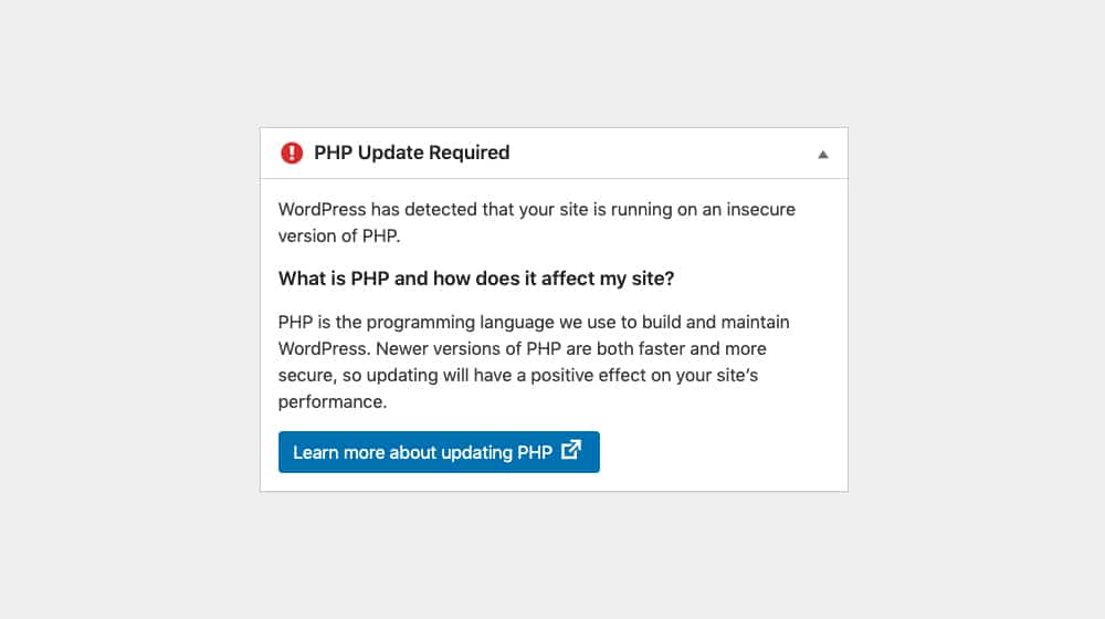 PHP Update Required Notice