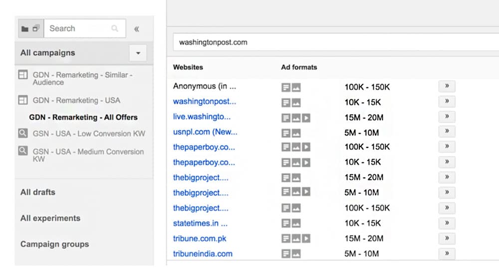 Remarketing Selecting Specific Site