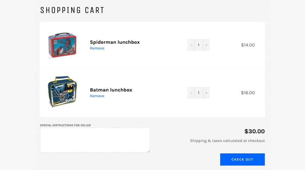 Example Shopping Cart Items