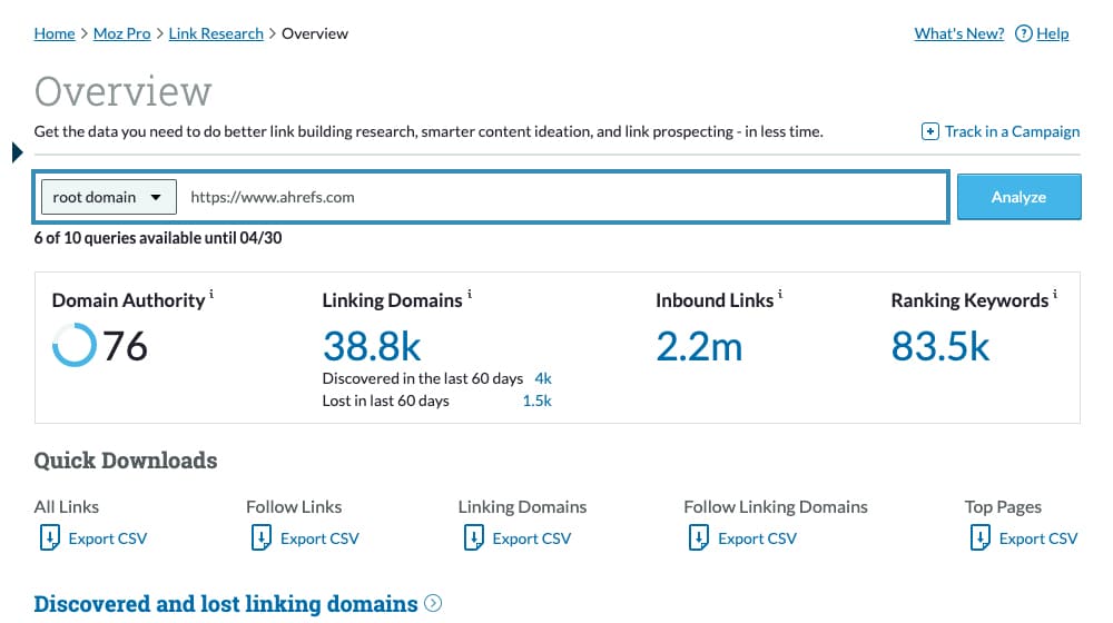 Moz Link Explorer