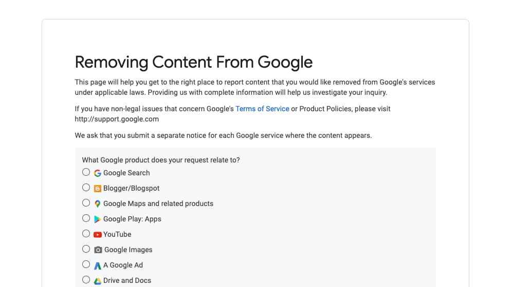 Removing Content from Google