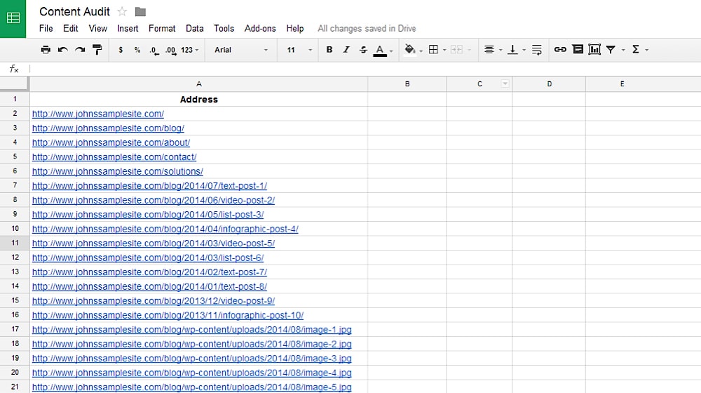 Content Audit Spreadsheet