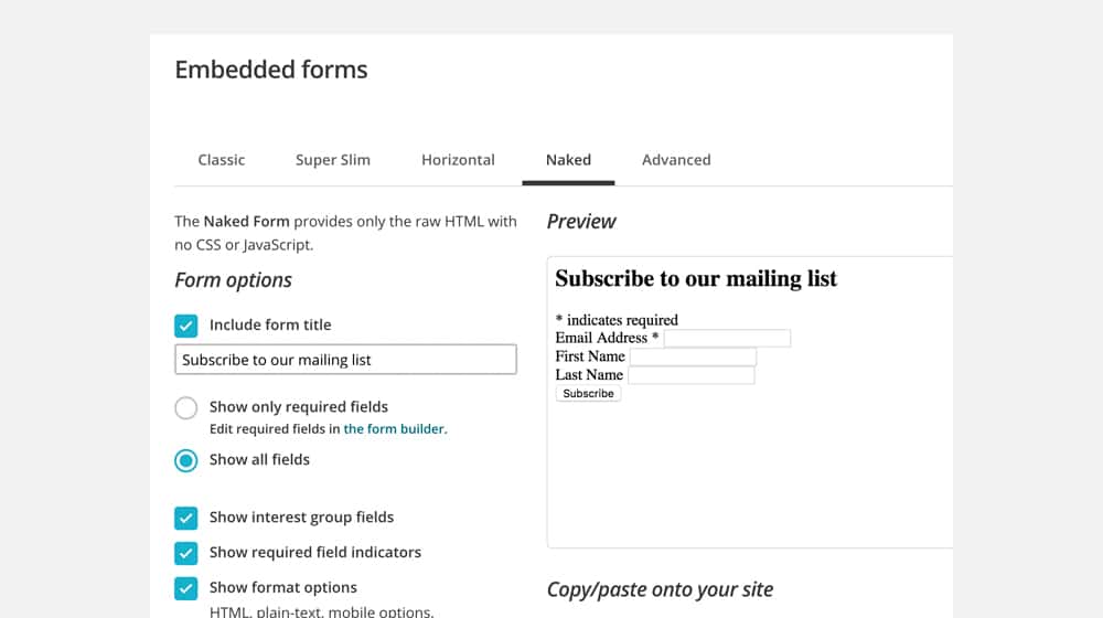 Embedded Form Screenshot