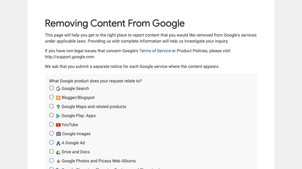 Remove Content from Google DCMA