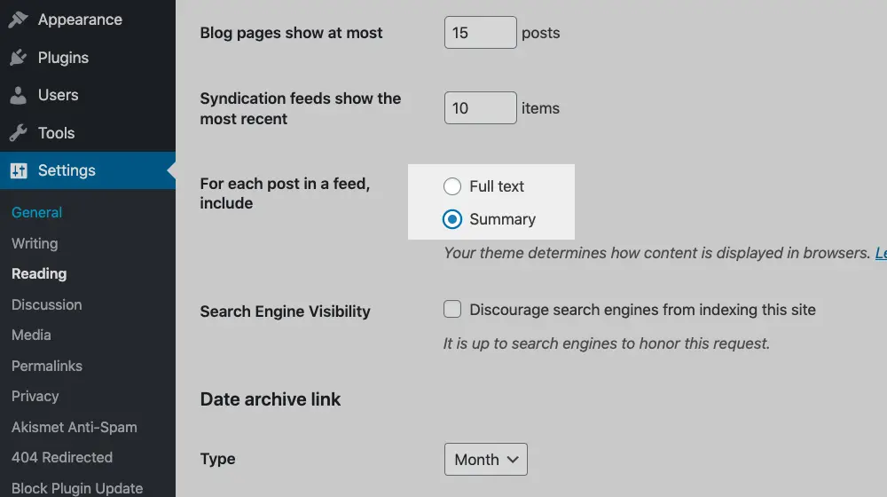 Rss Feed Summary In Wordpress