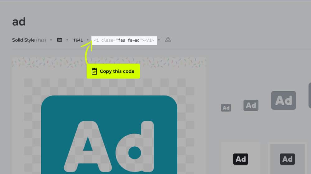 Copy Code on FontAwesome