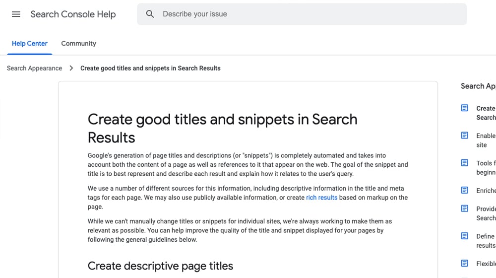 Create Good Titles and Snippets