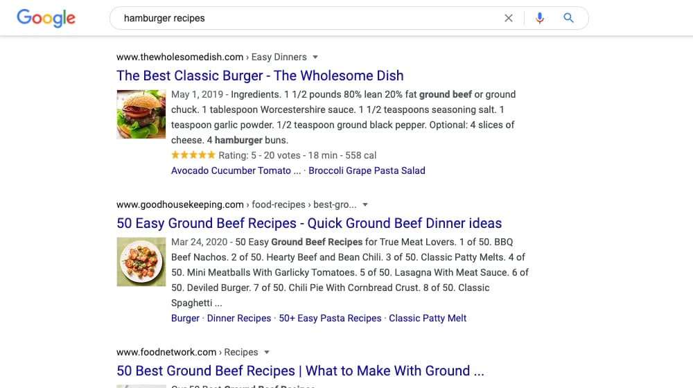 Hamburger Recipes SERPs