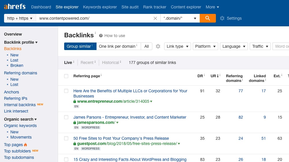 Backlinks no Ahrefs