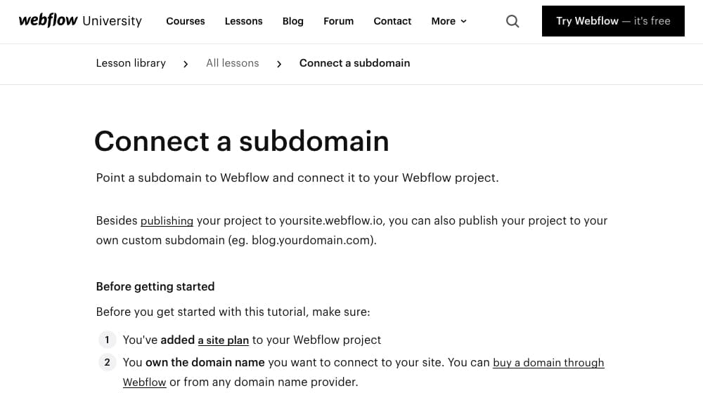 Connect a Subdomain Instructions