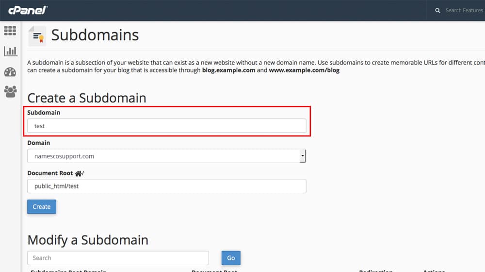 Creating a Subdomain in cPanel
