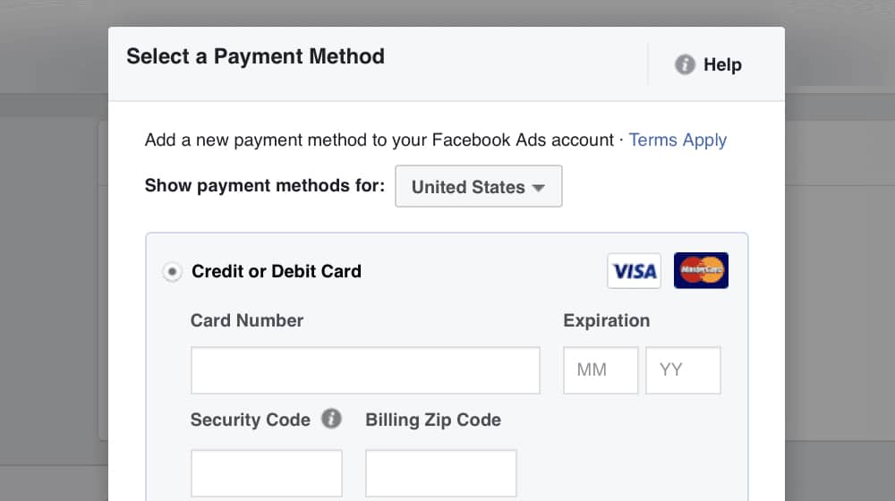 Select Payment Method on FB