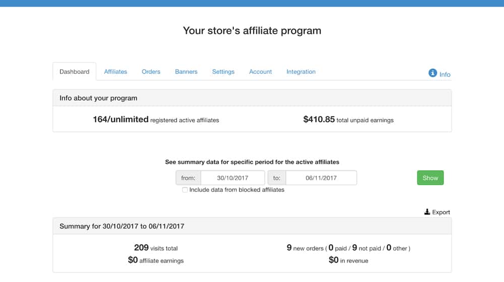 Affiliately Dashboard