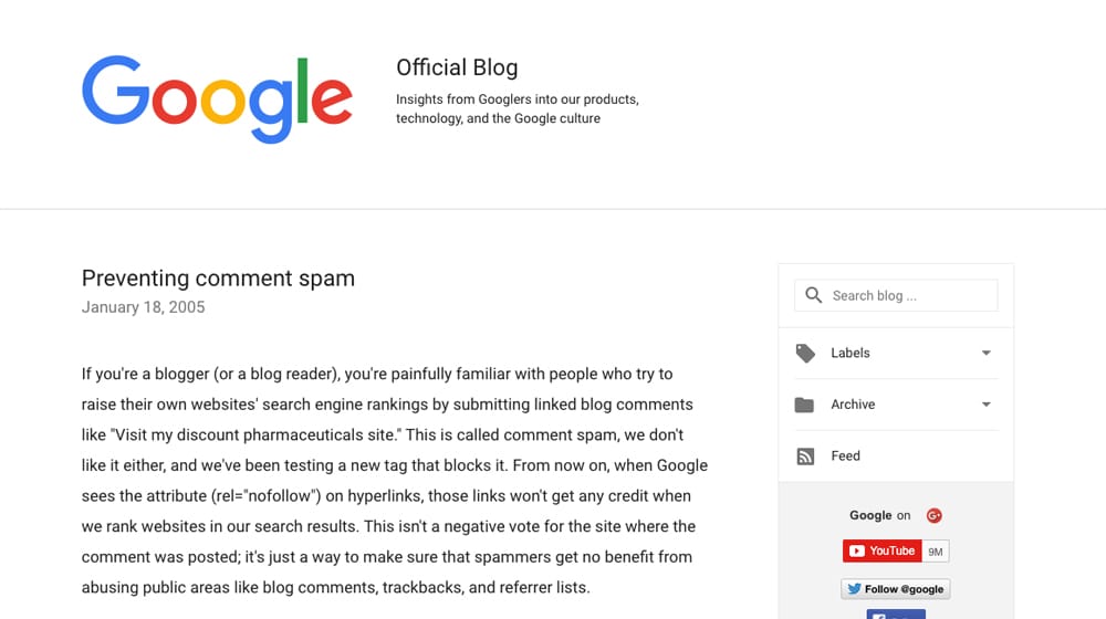 Google Preventing Comment Spam