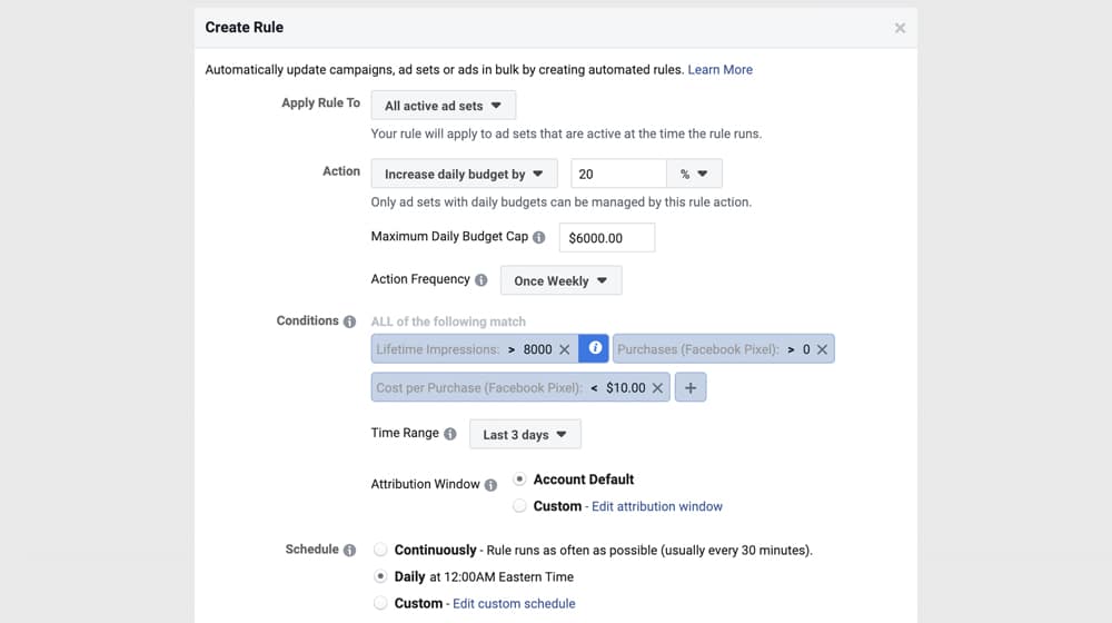 Create Rule to Increase Budget