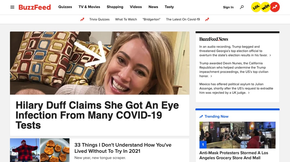 Buzzfeed Homepage