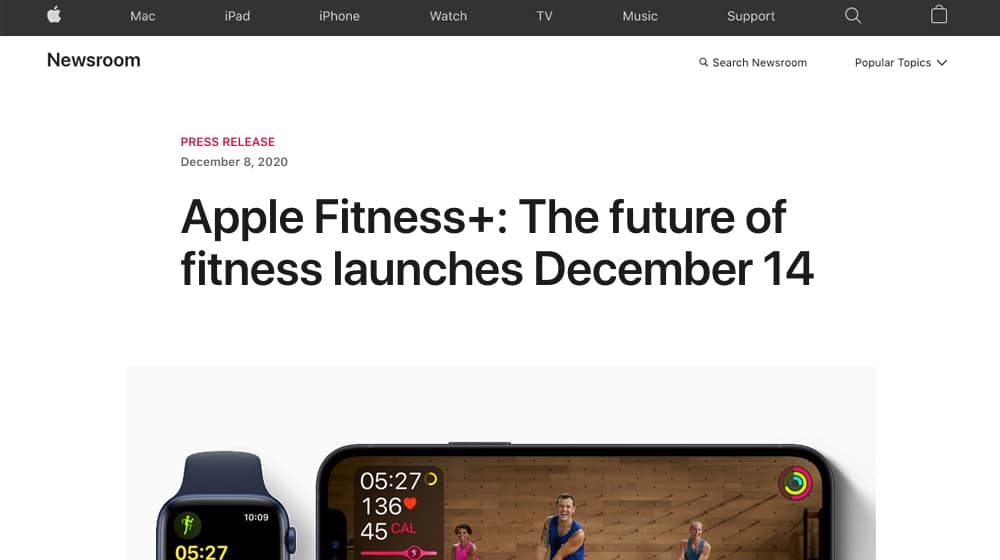 Press Release for Apple Fitness