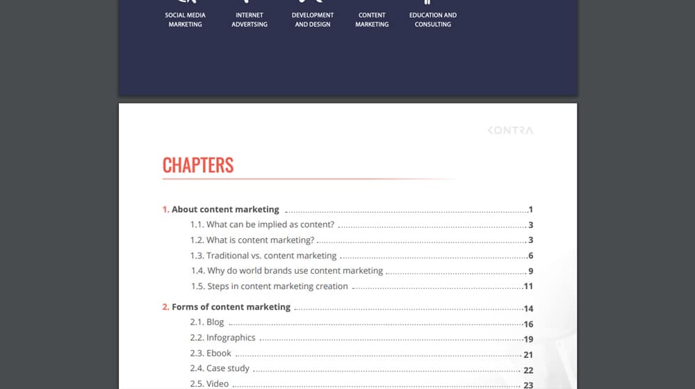 Table of Contents Section