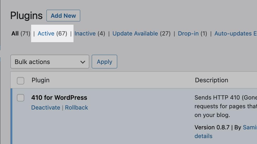 Active Plugins on WordPress