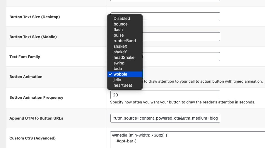 Call to Action Settings