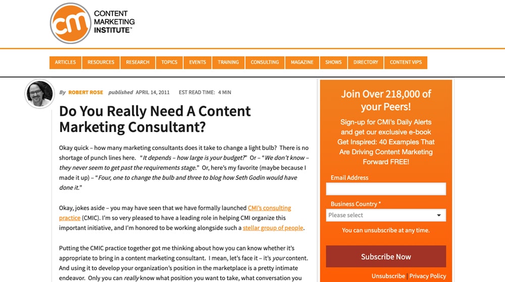 Consultant Article on Content Marketing Institute