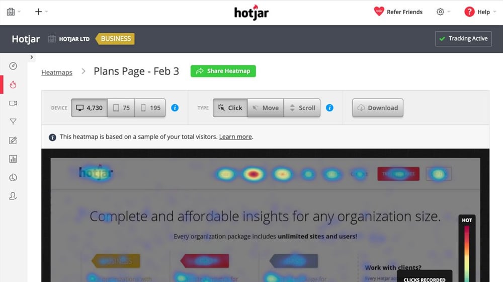 Hotjar Heatmap