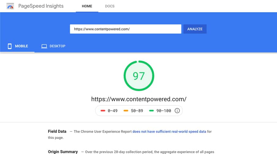 PageSpeed Insights Score