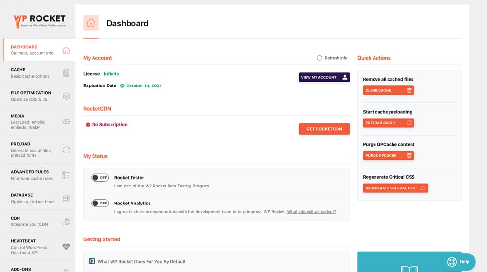 WP Rocket Dashboard