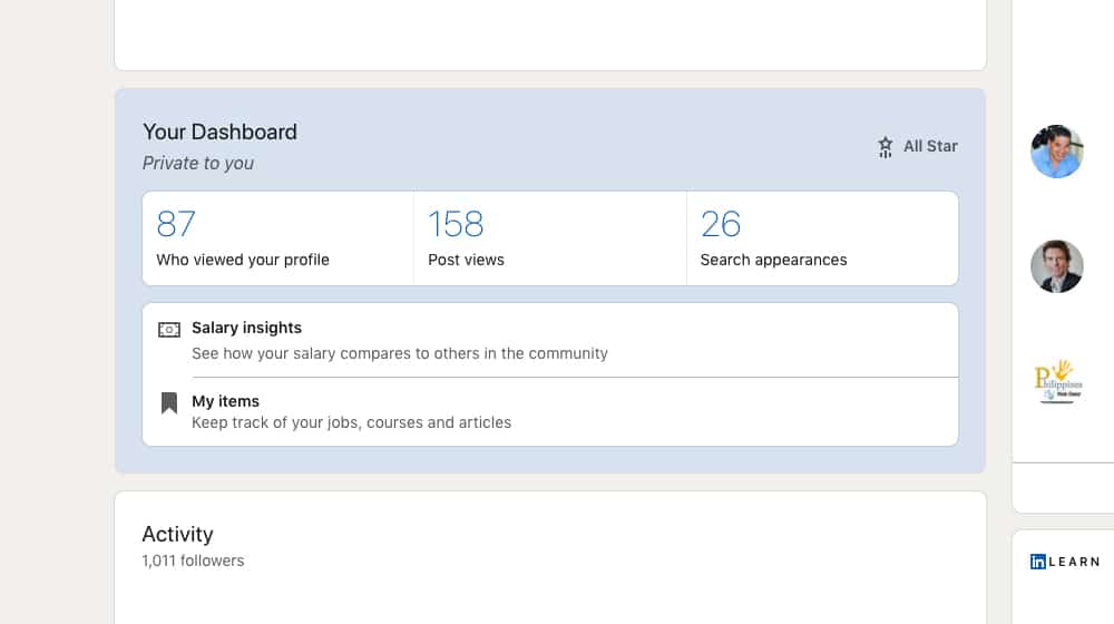 Profile Stats on LinkedIn