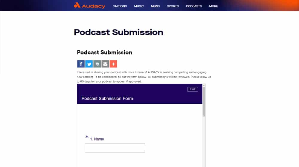 Audacy Submission Page