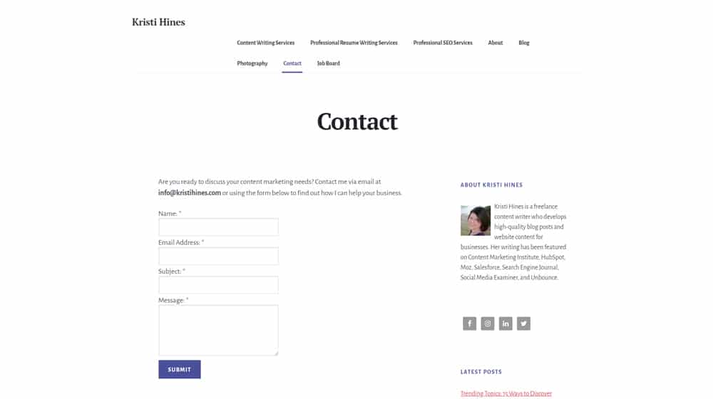 Kristi Hines Contact Page
