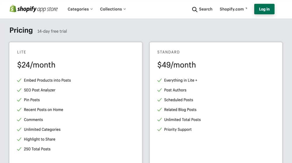 DropInBlog Pricing Chart