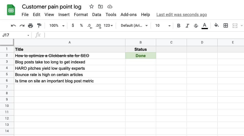 Pain Point Log