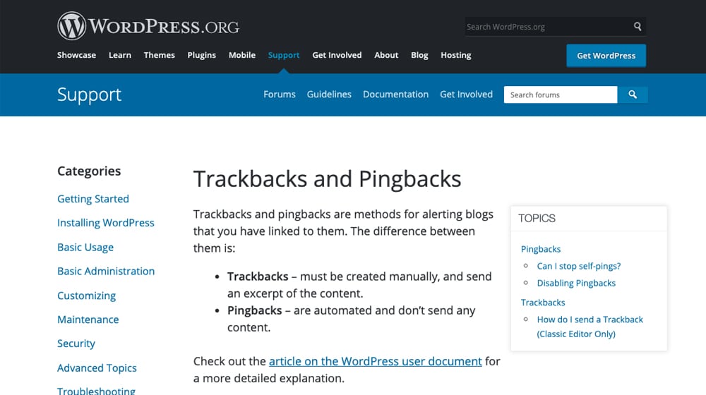 Pingbacks vs Trackbacks on WordPress.org