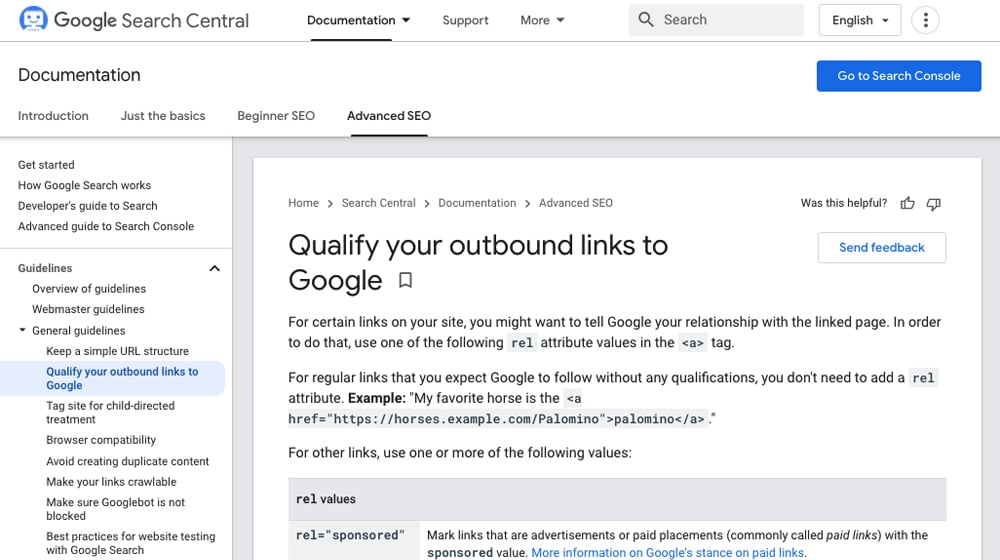Qualify Outbound Links on Google