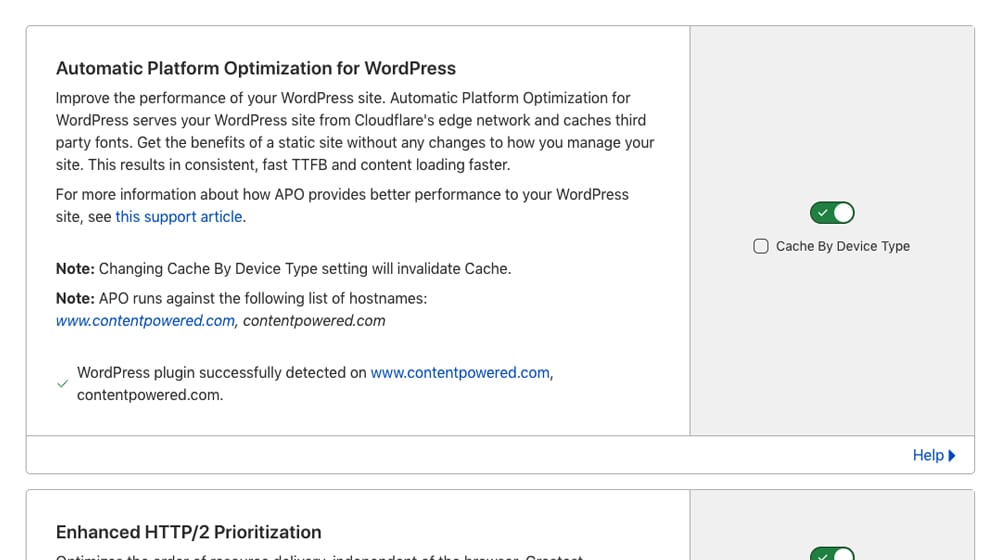 APO Setting on Cloudflare