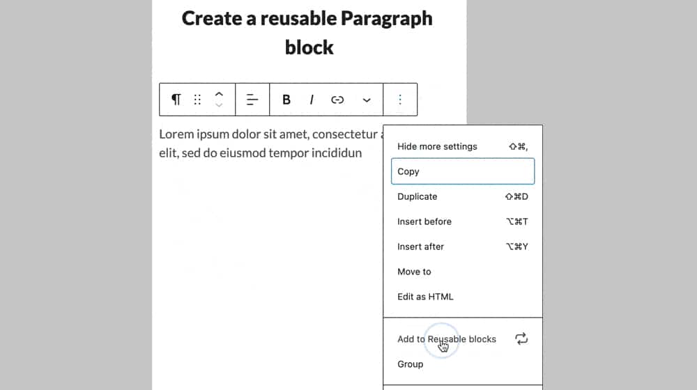 Add to Reusable Block